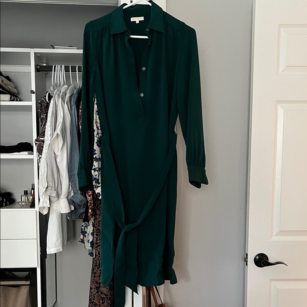 Dark Green Silk Midi Dress